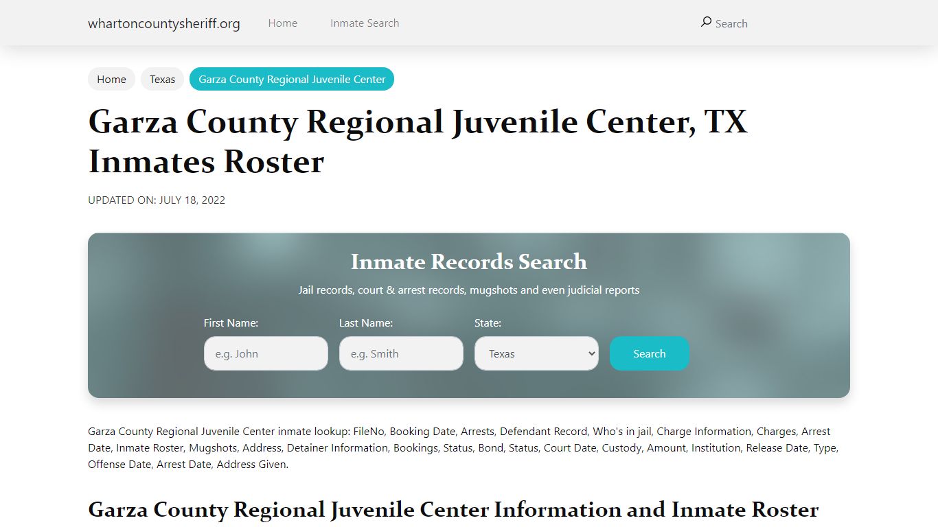 Garza County Regional Juvenile Center, TX Jail Roster ...